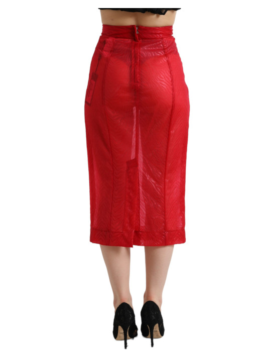 Skirts Chic Red High Waist Sheer Midi Skirt 1.770,00 € 8059579095193 | Planet-Deluxe