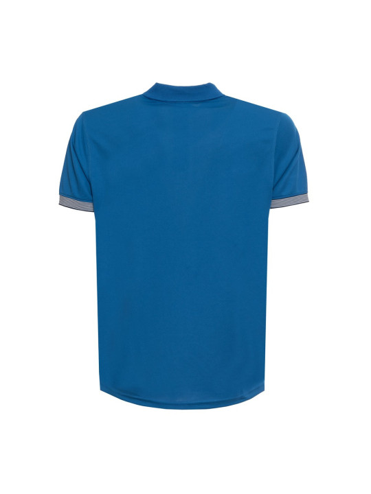 Blaues Polohemd mit weißen Streifen