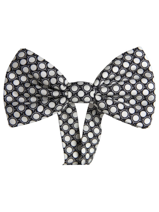 Ties & Bowties Elegant Silk Black and White Circle Bow Tie 200,00 € 8050249422226 | Planet-Deluxe