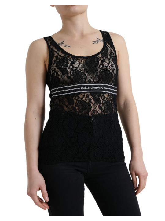 Tops & T-Shirts Elegant Lace Tank Top with Logo Stripe 1.090,00 € 8054802162680 | Planet-Deluxe