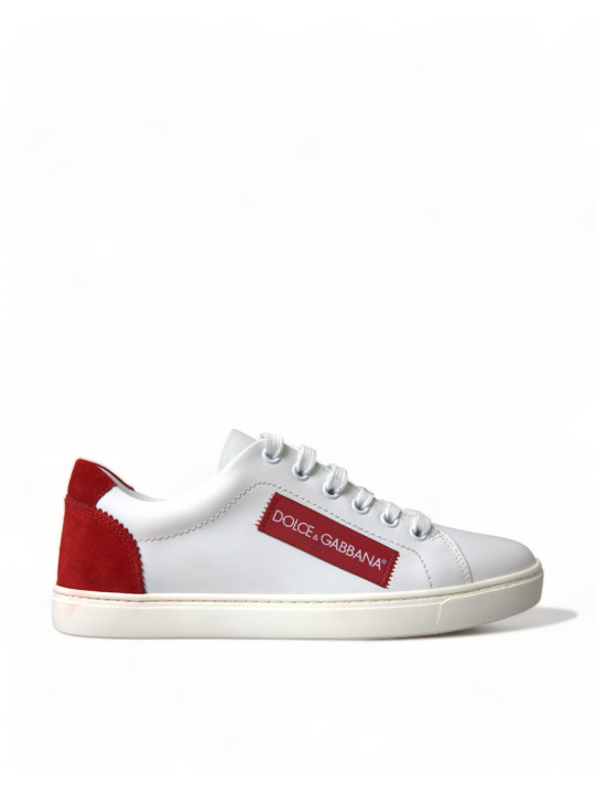 Sneakers Chic White Leather Sneakers with Red Accents 920,00 € 8054802559138 | Planet-Deluxe