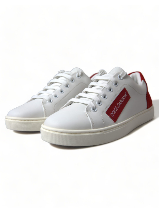 Sneakers Chic White Leather Sneakers with Red Accents 920,00 € 8054802559138 | Planet-Deluxe