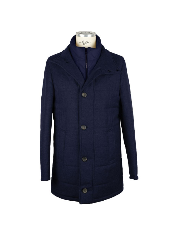 Jackets Elegant Wool-Cashmere Dark Blue Coat Jacket 2.980,00 €  | Planet-Deluxe