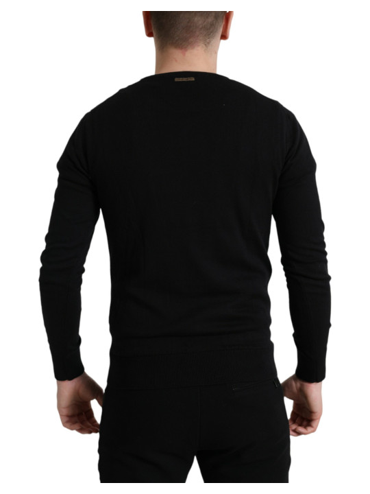 Sweaters Elegant Black Cotton Crewneck Pullover Sweater 1.100,00 € 8052145425240 | Planet-Deluxe