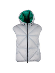 Vests Elegant Gray Puffer Vest with Green Lining 500,00 € 8056182568533 | Planet-Deluxe