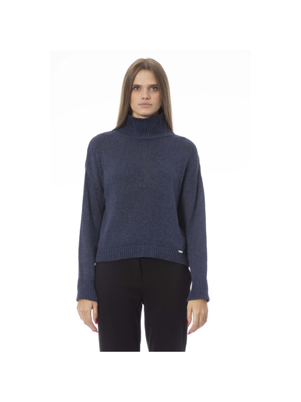 Sweaters Elegant Volcano Neck Blue Sweater 590,00 € 2000051563828 | Planet-Deluxe