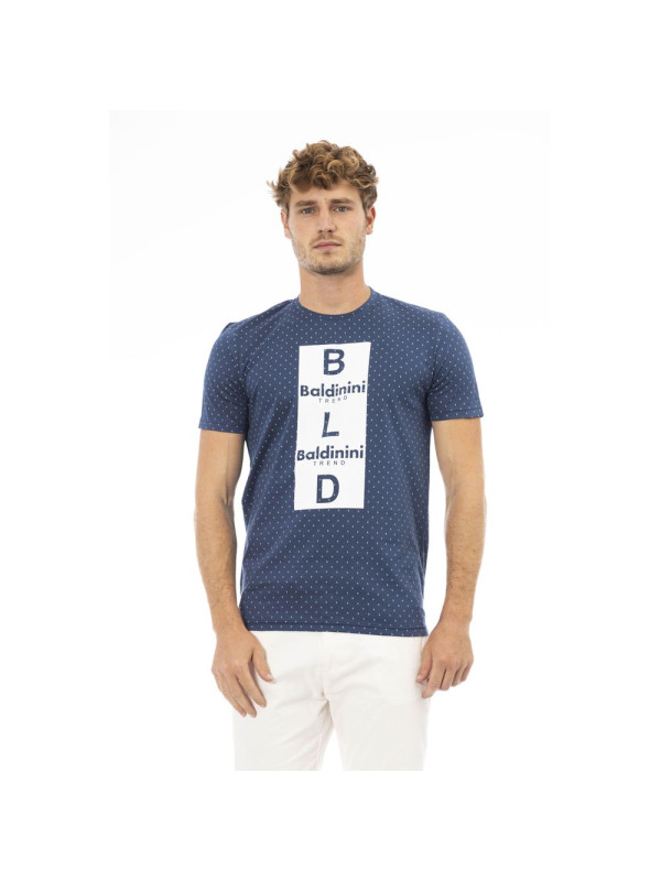T-Shirts Sleek Blue Cotton Tee with Chic Front Print 190,00 € 2000051643261 | Planet-Deluxe