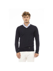 Sweaters Elegant Blue V-Neck Cashmere-Blend Sweater 500,00 € 8100003062851 | Planet-Deluxe