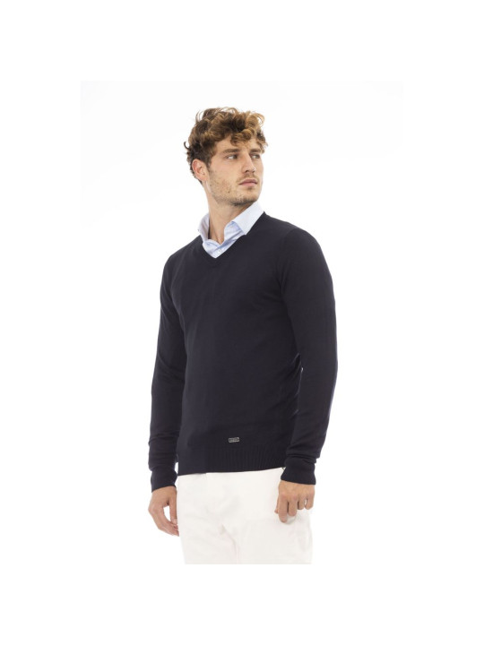 Sweaters Elegant Blue V-Neck Cashmere-Blend Sweater 500,00 € 8100003062851 | Planet-Deluxe