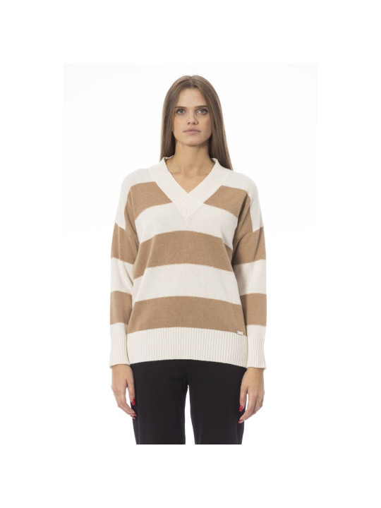 Sweaters Elegant Beige V-Neck Sweater 590,00 € 2000051571526 | Planet-Deluxe