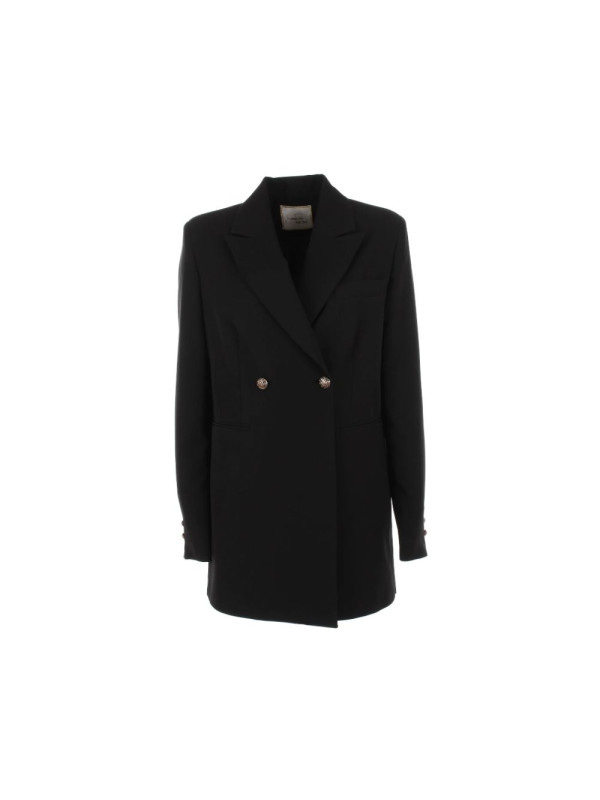 Suits & Blazers Elegant Black Crepe Double-Breasted Jacket 300,00 € 8050716444287 | Planet-Deluxe