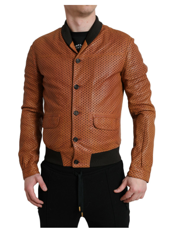 Jackets Elegant Leather Perforated Bomber Jacket 7.070,00 € 8056538466391 | Planet-Deluxe