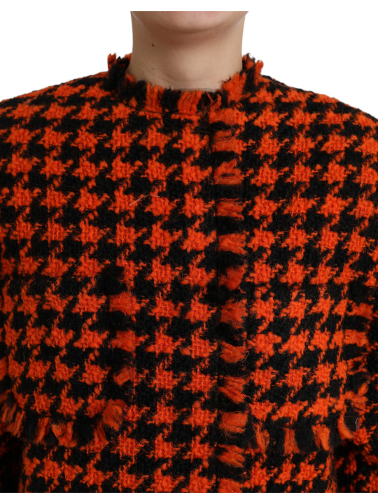 Jackets & Coats Elegant Houndstooth Long Coat in Vibrant Orange 6.830,00 € 8058990139929 | Planet-Deluxe