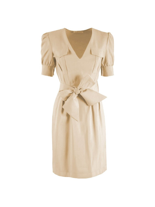 Dresses Chic Beige Midi Dress with Waist Belt 200,00 € 8050716476196 | Planet-Deluxe