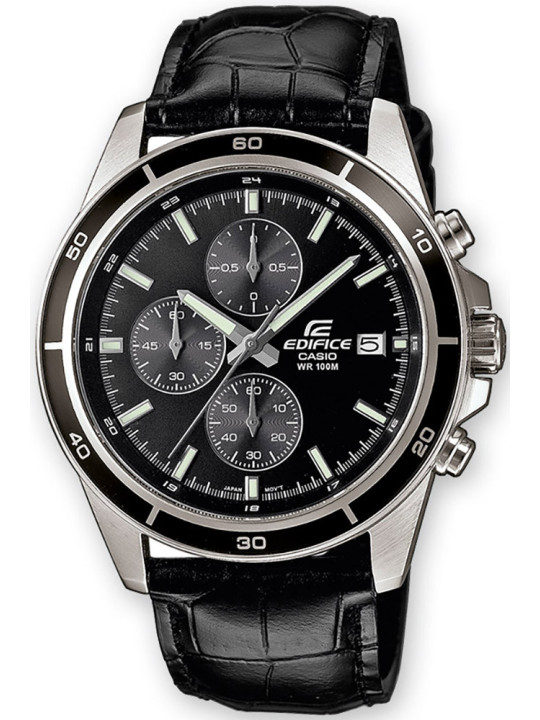 Schwarze Casio Edifice Herrenuhr Leder