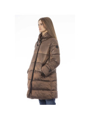 Jackets & Coats Chic Brown Down Jacket with Monogram Detail 840,00 € 2000051565426 | Planet-Deluxe