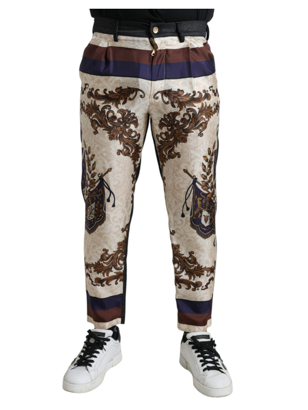 Jeans & Pants Elegant Silk Skinny Pants with Heraldic Print 2.510,00 € 8059226176855 | Planet-Deluxe