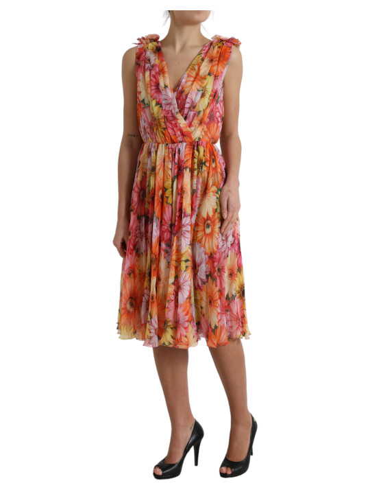 Dresses Elegant Floral Silk Midi Dress with V-Neck 7.020,00 € 8057142373761 | Planet-Deluxe