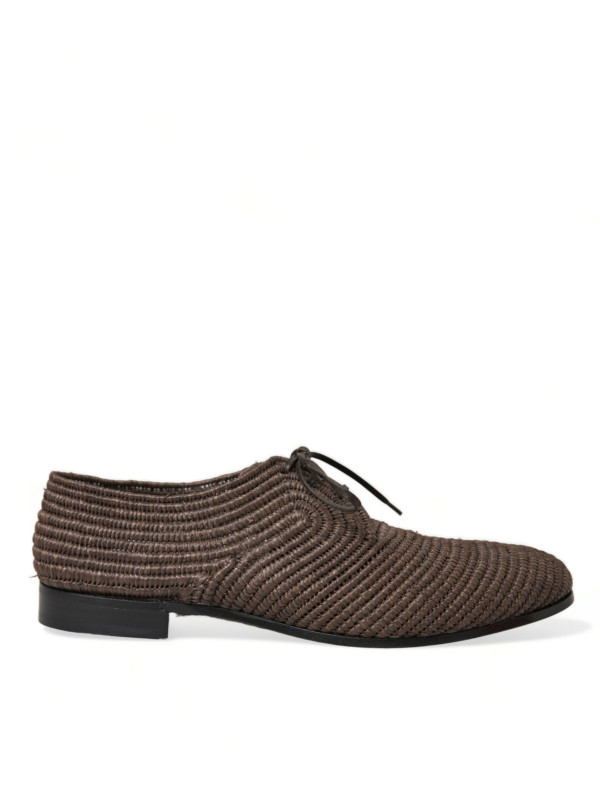 Formal Elegant Raffia Upper Derby Shoes - Lace Up in Brown 1.660,00 € 8050442210019 | Planet-Deluxe