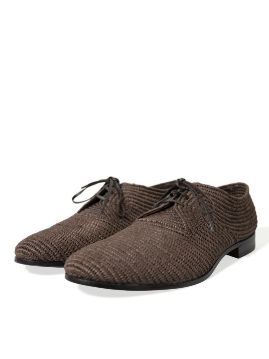 Formal Elegant Raffia Upper Derby Shoes - Lace Up in Brown 1.660,00 € 8050442210019 | Planet-Deluxe