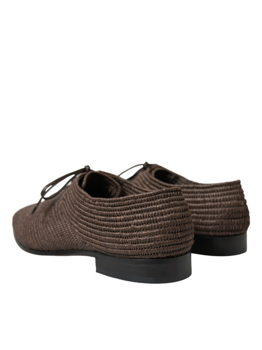 Formal Elegant Raffia Upper Derby Shoes - Lace Up in Brown 1.660,00 € 8050442210019 | Planet-Deluxe