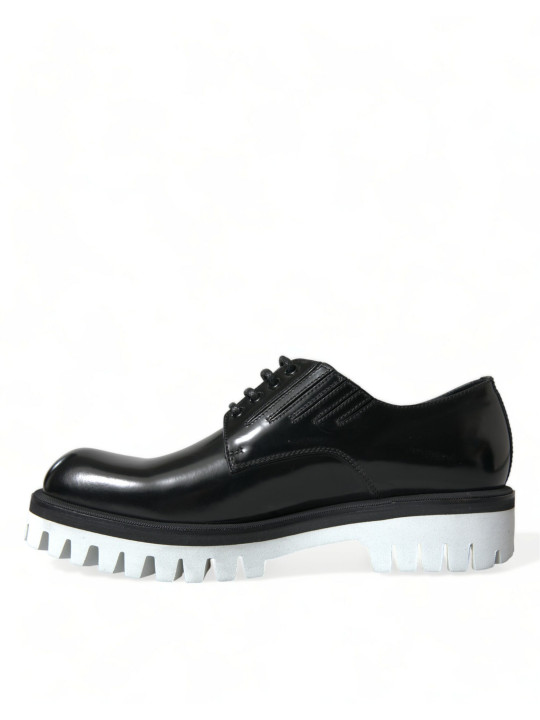 Formal Sophisticated Black and White Leather Derby Shoes 2.200,00 € 8056305732308 | Planet-Deluxe