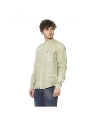 Shirts Elegant Green Linen Shirt with Mandarin Collar 260,00 € 2000052077102 | Planet-Deluxe