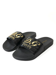 Sandals Elegant Black and Gold Leather Slides 880,00 € 8057001960385 | Planet-Deluxe