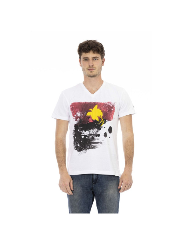 T-Shirts Elegant White V-Neck Tee with Front Print 120,00 € 2000051709394 | Planet-Deluxe