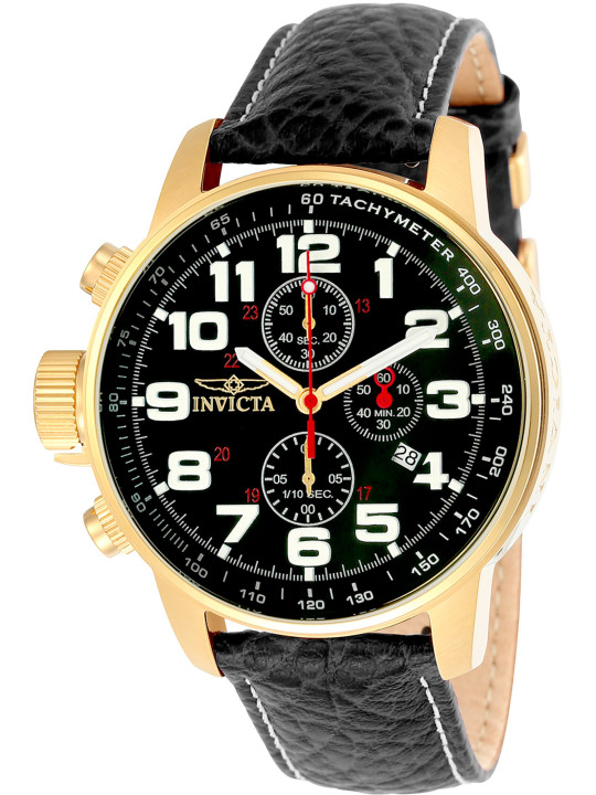 Schwarze und goldene Invicta Uhr