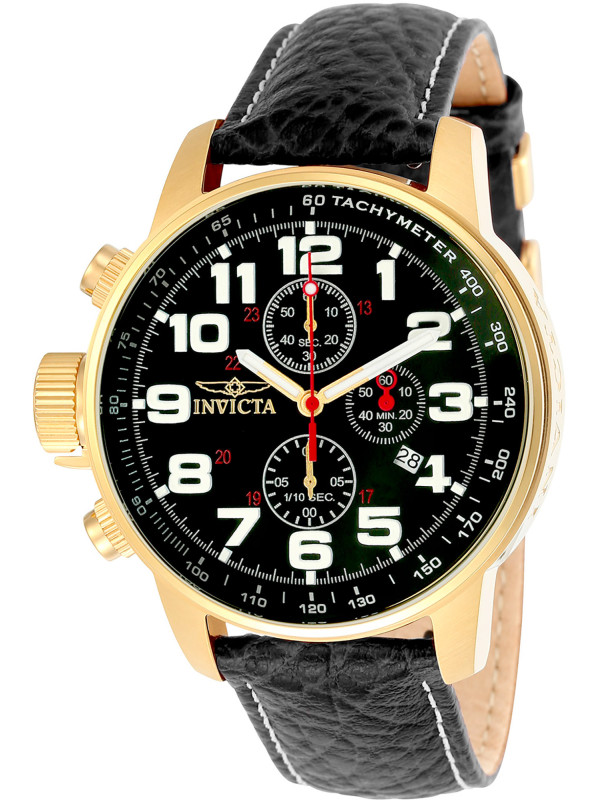 Schwarze und goldene Invicta Uhr