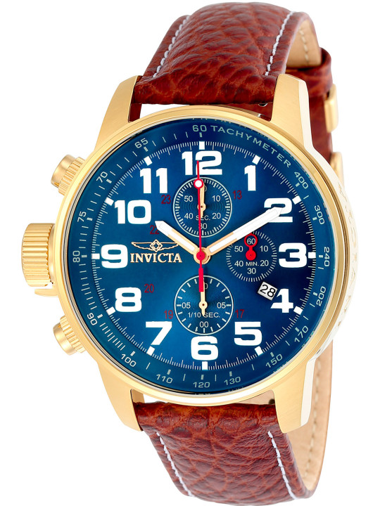 Blaue Invicta-Uhr mit braunem Lederarmband