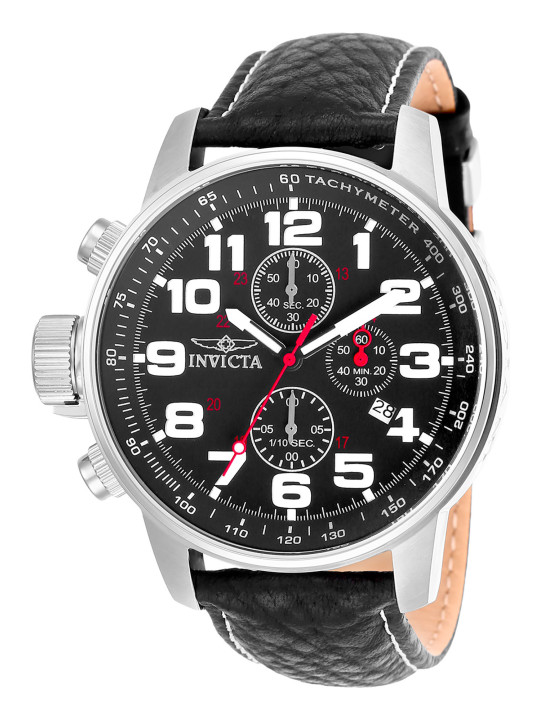 Schwarze Invicta Herrenuhr mit Lederarmband