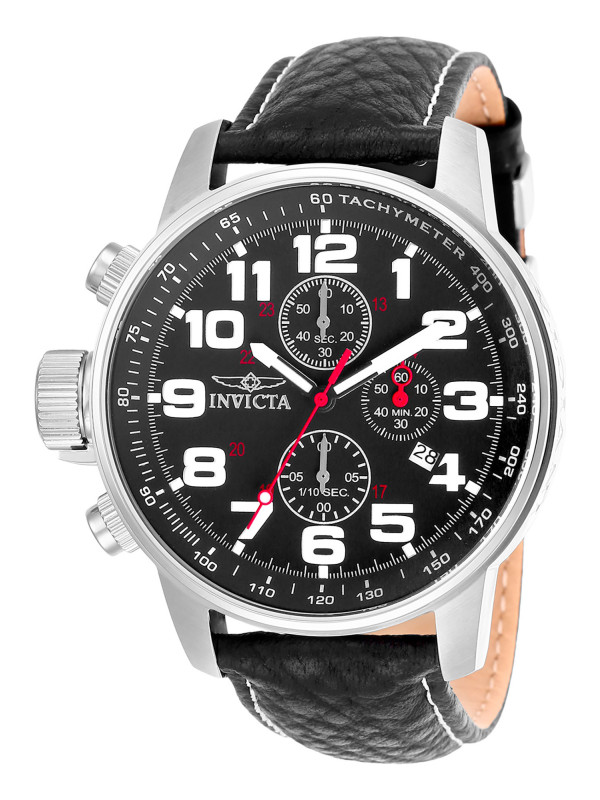 Schwarze Invicta Herrenuhr mit Lederarmband