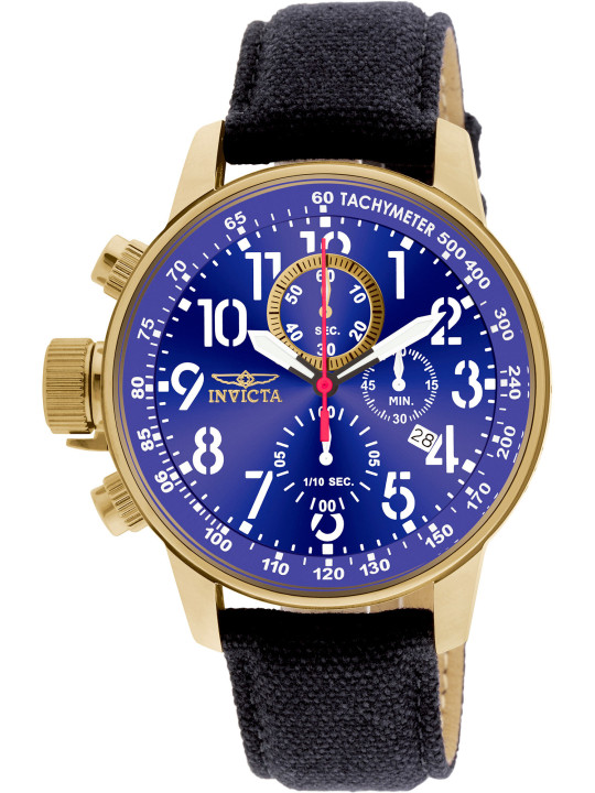 Goldene Invicta Uhr mit blauem Zifferblatt