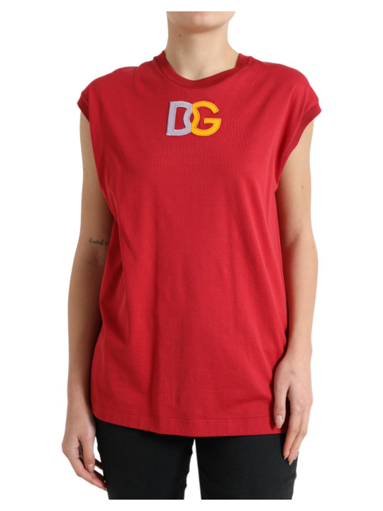Tops & T-Shirts Elegant Red Cotton Crew Neck Tank Top 1.330,00 € 8057142138292 | Planet-Deluxe