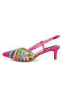 Fuchsia Sandalette mit Rosen-Applikationen