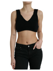 Tops & T-Shirts Elegant Black Cashmere Bustier Crop Top 1.200,00 € 8057155741397 | Planet-Deluxe