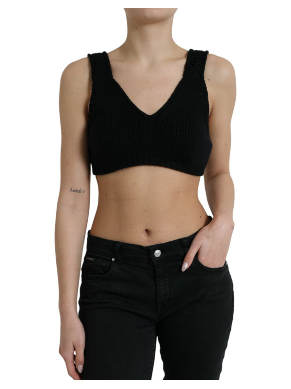 Tops & T-Shirts Elegant Black Cashmere Bustier Crop Top 1.200,00 € 8057155741397 | Planet-Deluxe