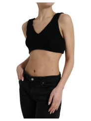 Tops & T-Shirts Elegant Black Cashmere Bustier Crop Top 1.200,00 € 8057155741397 | Planet-Deluxe