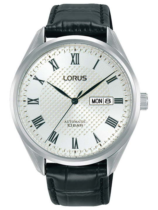 Schwarze Lederuhr mit römischen Ziffern