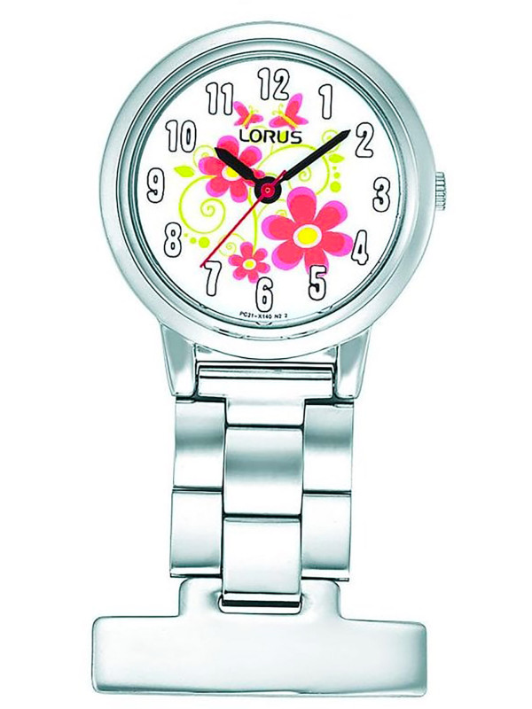 Silberne Lorus Uhr mit Blumen
