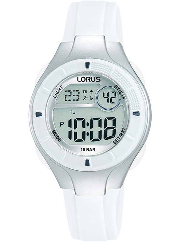 Weiße Lorus Digitaluhr mit Lederarmband Weiße Lorus Digitaluhr mit Lederarmband