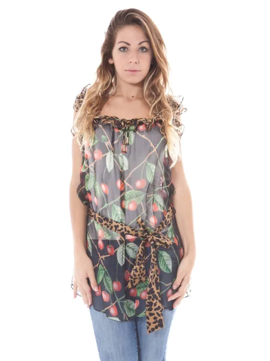 "JOHN GALLIANO Hemden im Sale | John Galliano Bluse mit Beeren- und Leopardendetail online kaufen"|Planet-Deluxe