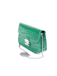 Grüne Lederhandtasche mit Krokodilhautmuster