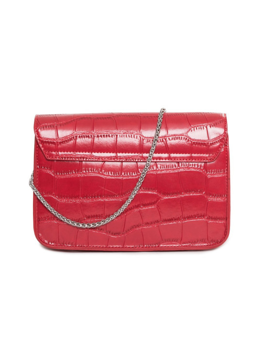 Rote Kroko-Handtasche mit Kettenriemen