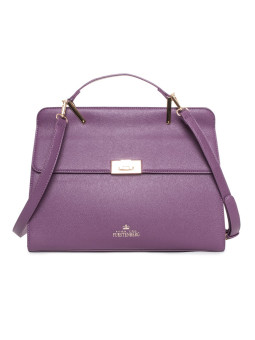 Violette Ledertasche mit goldfarbenen Details