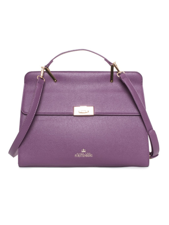 Violette Ledertasche mit goldfarbenen Details