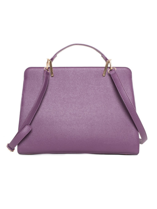 Violette Lederhandtasche mit Zipperdetails