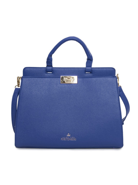Blauer Lederhandtasche mit Goldverschluss